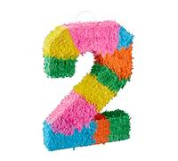 Relaxdays Number 2 Paper Pinata - Colourful Birthday Decoration, Fillable Party Game for Kids and Adults