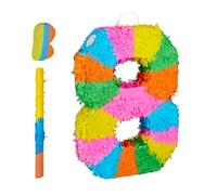 Relaxdays Rainbow Number 8 Piñata for Birthday Parties, Refillable, Vibrant, 50.5 x 35.5 x 7.5 cm
