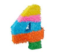 Relaxdays Birthday Piñata, Number 4, Hanging Pinata for Children and Adults, Fillable, Colorful