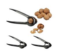 Relaxdays Nutcracker Set of 3, with Metal Handle, HBT: 6 x 18.5 x 7.5cm, Walnut/Almond Cracker, Nut Crusher, Black, Aluminium, 6 x 18.5 x 7.5 cm