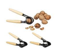 Relaxdays Nutcracker Set of 3, with Wooden Handle, HBT: 6 x 18 x 8,5cm, Walnut Cracker Metal, Nut Crusher, Black/Natural, Aluminium, 6 x 18 x 8.5 cm