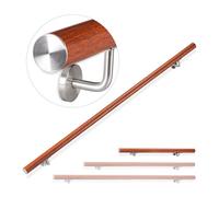 Relaxdays Aluminium Handrail, Round, In- & Outdoor Use, Oak Look, Bannister, 100 cm, Ø 42mm, With Brackets, Brown