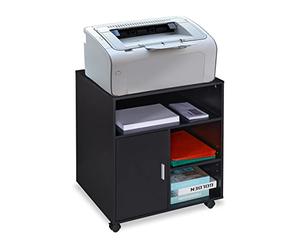 Relaxdays Office Cabinet, Storage, Shelves, Cupboard, Tray, Home, Printer Table, Wheels, HxWxD: 66.5x60x50 cm, Black, Fibreboard