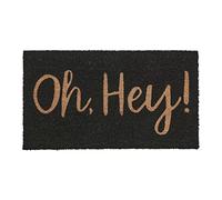 Relaxdays "Oh Hey!" Coir Doormat, HxWxD: 75 x 42 cm, Non-Slip, Indoor Outdoor, Coconut, PVC, Natural Brown/Black
