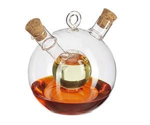 Relaxdays Oil and Vinegar Dispenser 2 in 1, Glass Bottle with Cork Stoppers, 375/50 ml Capacity, Transparent
