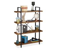 Relaxdays Open Bookshelf, Multipurpose Decorative Shelf, 4 Tiers, Industrial Style, HWD 140 x 105 x 33.5 cm, Brown/black, Fibreboard