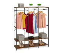 Relaxdays Open Wardrobe, Clothes Rack, Shelves & Rail, HWD: 180x141x40 cm, Metal, Black/Brown