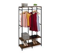 Relaxdays Open Wardrobe, Clothes Rack, Shelves & Rail, HWD: 180x94.5x40 cm, Metal, Black/Brown