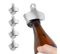 Relaxdays Opener, Set of 5, Wall-Mounted, Sturdy Screw-on, for Beer Bottles and More, Bartender, Metal, Silver, 7.5 x 6.5 x 3 cm
