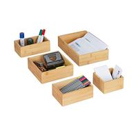Relaxdays Organisation Boxes, Set of 5, Stackable, Drawer Organisation System Bamboo, Various Sizes, natural
