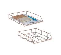 Relaxdays Organiser, 2x Set, File Holder, Storage, Letter Rack, HxWxD: 5.5 x 26 x 31.5, Office, A4, Desk, Rose Gold, Iron, 5.5 x 26 x 31.5 cm
