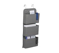 Relaxdays Organiser, 3 Compartments, Door & Wall, with Hooks to Hang, Bathroom, Hallway, 75 x 31 x 10 cm, Grey, Fleece