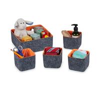 Relaxdays Organiser, 5-Piece Storage Baskets for Cabinet, Wardrobe, Drawer etc, Felt, 2 Sizes, Dark Grey/Orange, 10.5 x 25 x 25 cm