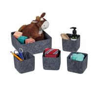 Relaxdays Organiser, 5-Piece Storage Baskets for Cabinet, Wardrobe, Drawer etc, Made of Felt, 2 Sizes, Dark Grey, 10.5 x 25 x 25 cm