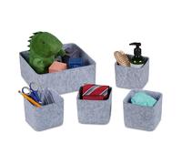 Relaxdays Organiser, 5-Piece Storage Baskets for Cabinet, Wardrobe, Drawer etc, Made of Felt, in 2 Sizes, Grey, 5-teiliger