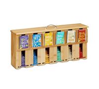 Relaxdays Organiser, 6 Compartments, Bamboo, HWD: 22 x 46.5 x 10.5 cm, Teabag Dispenser, Tea Rack, Natural/Silver