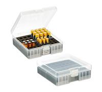 Relaxdays Organiser Box, Set of 2, Storage for 60 AA & AAA Batteries, HWD: 5.5 x 15 x 15.5 cm, Transparent/Black, Iron, 18 x 27 x 36 cm