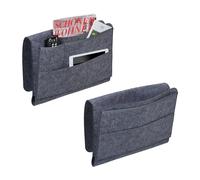 Relaxdays Organiser Pockets, Set of 2, 4 Compartments, Hook & Loop Fastener, Storage for Bed & Sofa, Felt, Dark Grey, 31.5 x 41 x 8 cm