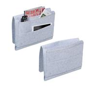 Relaxdays Organiser Pockets, Set of 2, 4 Compartments, Hook & Loop Fastener, Storage for Bed & Sofa, Felt, Light Grey, 31.5 x 41 x 8 cm