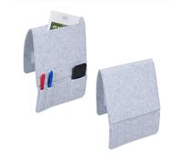 Relaxdays Organiser Pockets, Set of 2, 5 Compartments, Hook & Loop Fastener, Storage for Bed & Sofa, Felt, Light Grey, 33.5 x 25 x 3 cm