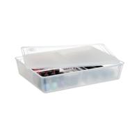 Relaxdays Storage Box with Lid, 3 Compartments, Office Organiser, Toiletries, Plastic, 7 x 32 x 24.5 cm, Transparent