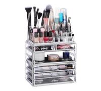 Relaxdays Organiser with 6 Drawers, 22 Compartments for Makeup Storage, Acrylic Cosmetic Tower, Transparent