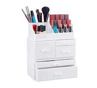 Relaxdays Organizer wit 21 Compartments, Cosmetic Tower for Lipstick, Nail Polish, Makeup Tray, White, Pack of 1