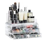 Relaxdays Organizer with 4 Drawers, Cosmetics Holder for Nail Polish and Lipstick, Acrylic Makeup Kit, Transparent, 14 x 23.5 x 19 cm