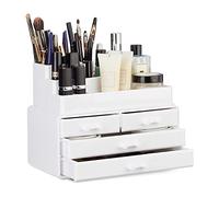 Relaxdays Organizer with 4 Drawers, Cosmetics Holder for Nail Polish and Lipstick, Acrylic Makeup Kit, White, 14 x 23.5 x 19 cm