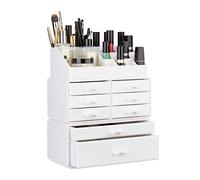 Relaxdays Organizer with Drawers, Stacking Makeup and Jewellery Box, Acrylic Cosmetic Kit, White, 30 x 24 x 14cm