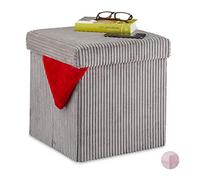 Relaxdays Ottoman, Foldable, Seat Stool, Corduroy, Cube Box, with Lid, Storage 38x38x38 cm, Grey, Fibreboard, 38 x 38 x 38 cm