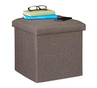 Relaxdays Ottoman, Seat Stool with Storage Space, Fold, Upholstered, Square, Cube, HxWxD 37 x 37.5 x 37.5 cm, Grey/Brown, Fibreboard