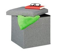Relaxdays Ottoman, Seat Stool with Storage Space, Foldable, Upholstered, Fabric, Cube, HxWxD 37 x 37.5 x 37.5 cm, Grey, Fibreboard