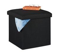 Relaxdays Ottoman, Seat Stool with Storage Space, Foldable, Upholstered, Square, Cube, HxWxD 37 x 37.5 x 37.5 cm, Black, Fibreboard