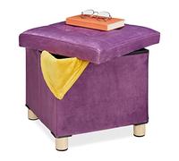 Relaxdays Ottoman, Stool with Storage, H x W x D 35 x 38 x 38 cm, Cushioned Velvet and MDF, Mauve, Fibreboard