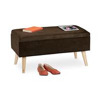 Relaxdays ottoman storage bench, velvet upholstery, 40 l capacity, padded seat, wooden legs, seating furniture, brown
