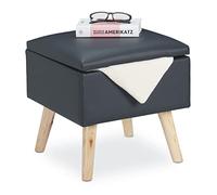 Relaxdays Ottoman with Storage Space, Imitation Leather Footstool, 40x40x40 cm, with Lid, Upholstered Seat, Dark Grey, Fibreboard