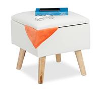 Relaxdays Ottoman with Storage Space, Imitation Leather Footstool, HWD: 40x40x40 cm, with Lid, Upholstered Seat, White, Fibreboard