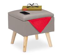 Relaxdays Ottoman with Storage Space, Imitation Leather Footstool, HWD: 40x40x40 cm, with Lid, Upholstered Seat, Grey, Fibreboard