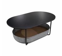 Relaxdays Oval Coffee Table with Fabric Basket, Storage Side Table, MDF & Metal, Black-Dark Grey, 55x100x45 cm