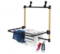 Relaxdays Over-door drying rack, fold-out wing, 4 hooks, black/natural