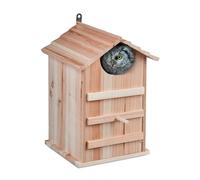 Relaxdays Owl Nesting Box, Fir Wood, Weatherproof, Hinged, Bird House, Hanging Outside, HWD: 38.5 x 25 x 28 cm, Natural, 1 Item