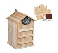 Relaxdays Owl Nesting Box, Wooden, with Entrance Hole HxW: 9.5 x 9.5 cm, Hinged, Bird House Kit for Hanging Up, Natural, Wood, 38.5 x 25 x 28 cm