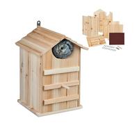 Relaxdays Owl Nesting Box, Wooden, with Entrance Hole HxW: 9.5 x 9.5 cm, Hinged, Bird House Kit for Hanging Up, Natural, Wood, 38.5 x 25 x 28 cm