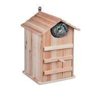 Relaxdays Owl Nesting Box, Fir Wood, Weatherproof, Hinged, Bird House, Hanging Outside, HWD: 38.5 x 25 x 28 cm, Natural, 1 Item