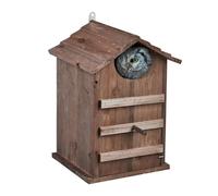 Relaxdays Owl Nesting Box, Fir Wood, Weatherproof, HWD: 38.5 x 25 x 28 cm, Hinged, Bird House for Hanging Outside, Brown, 1 Item