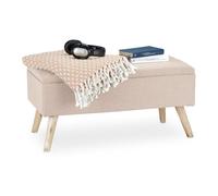 Relaxdays Hallway Storage Bench, Padded, Wooden Legs, Fabric Cover, HxWxD: 39.5 x 79.5 x 39.5 cm, Beige, Fibreboard