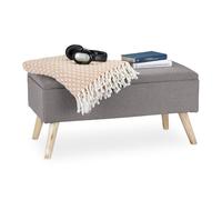Relaxdays Hallway Storage Bench, Padded, Wooden Legs, Fabric Cover, HxWxD: 39.5 x 79.5 x 39.5 cm, Light Grey