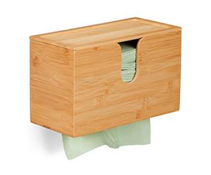 Relaxdays Paper Towel Dispenser, With Lid, for H2 Format Size, HxWxD 17x27x13 cm, Hanging, Bamboo, Natural