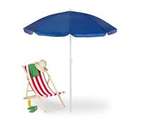 Relaxdays Parasol, Ø 160cm, Height Adjustable, Foldable, Camping, UV Protection, Round Beach & Balcony Umbrella, Blue, Polyester, 185 x 160 cm